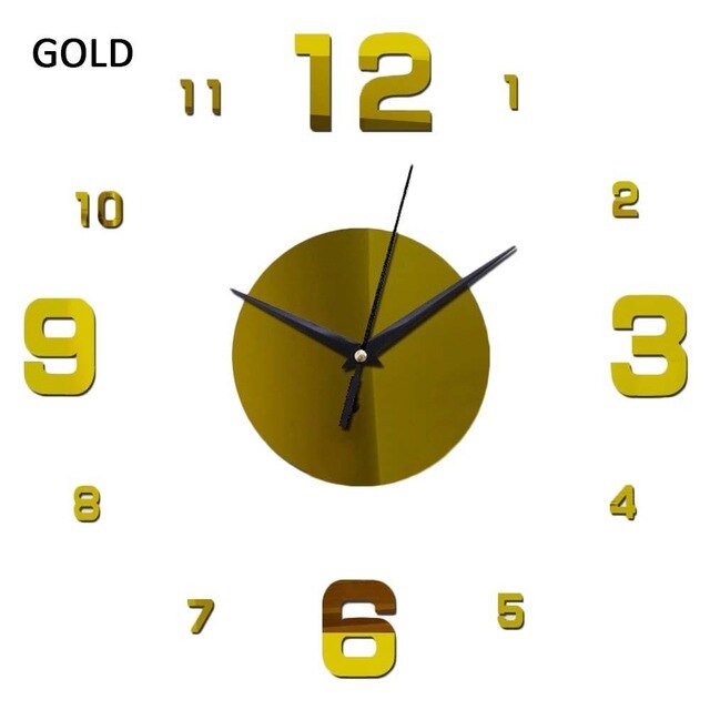 Digital Cool Modern Mirror Wall Clock Wall Clock Sticker Wall Stickers Home Decor Diy Removable Bedroom: Gold