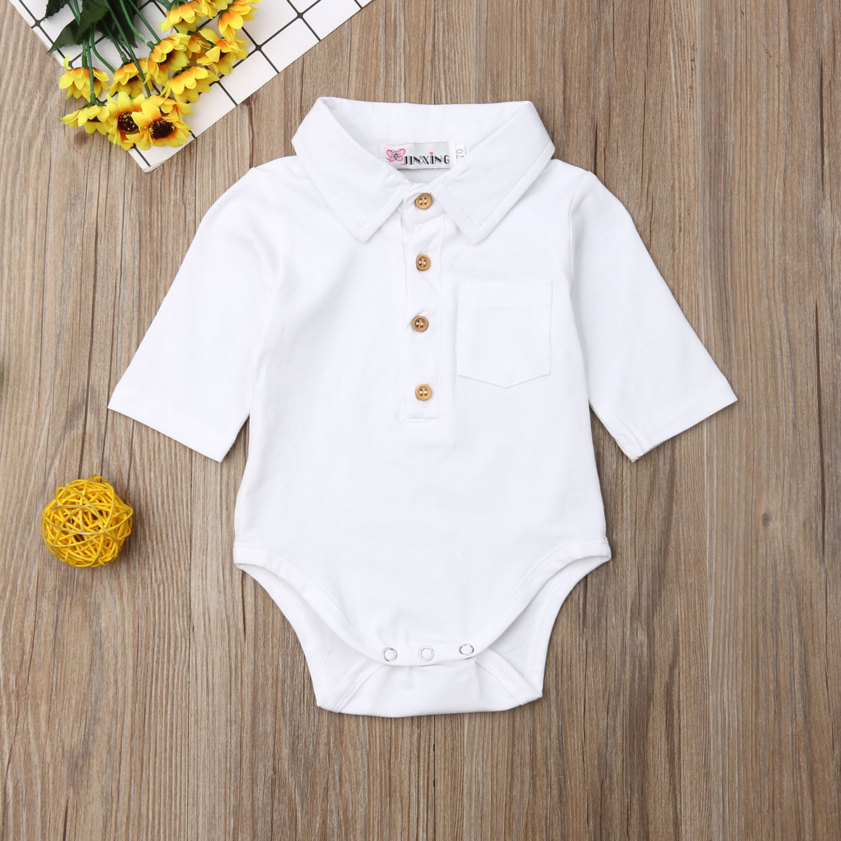 Baby Autumn Clothing Infant Baby Boy Gentleman Solid Formal Bodysuit Short Sleeve Turn Down Collar Shirts Jumpsuit Tops