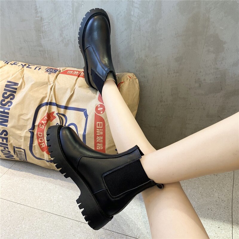 COOTELILI Botas de de mujeres invierno Botas de 4cm de tacón Botas de plataforma de mujer negro sencillo básico en zapatos de mujer Botas 35-39