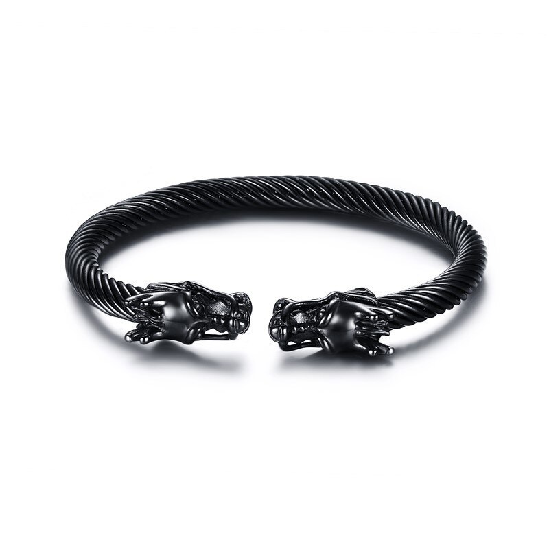 CHUHAN ouvert hommes Double tête Dragon Bracelet réglable en acier inoxydable fil torsadé Weiya robinet mâle manchette Bracelets Bracelets: Black