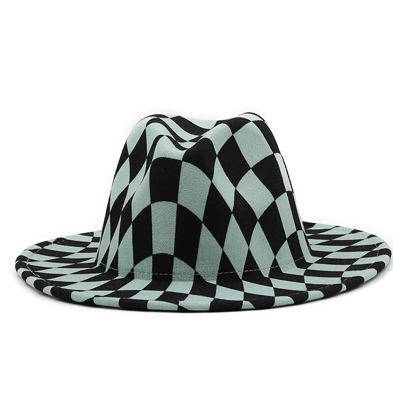 QBHAT Checkerboard Plaid Print Top Hat Men Black Bottom Patchwork Jazz Fedora Hats Fascinator Women Church Felted Cap: mint green plaid
