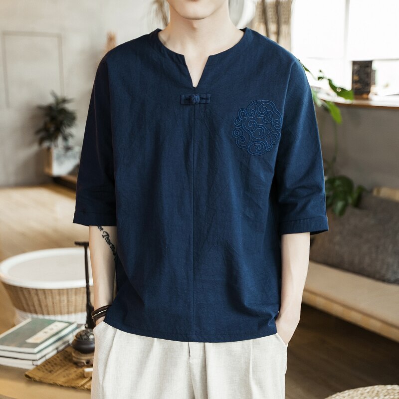 traditional mens chinese clothing men cheongsam shirt kung fu v neck tang chinese style loose and suit hanfu hommes: color4 / XXL