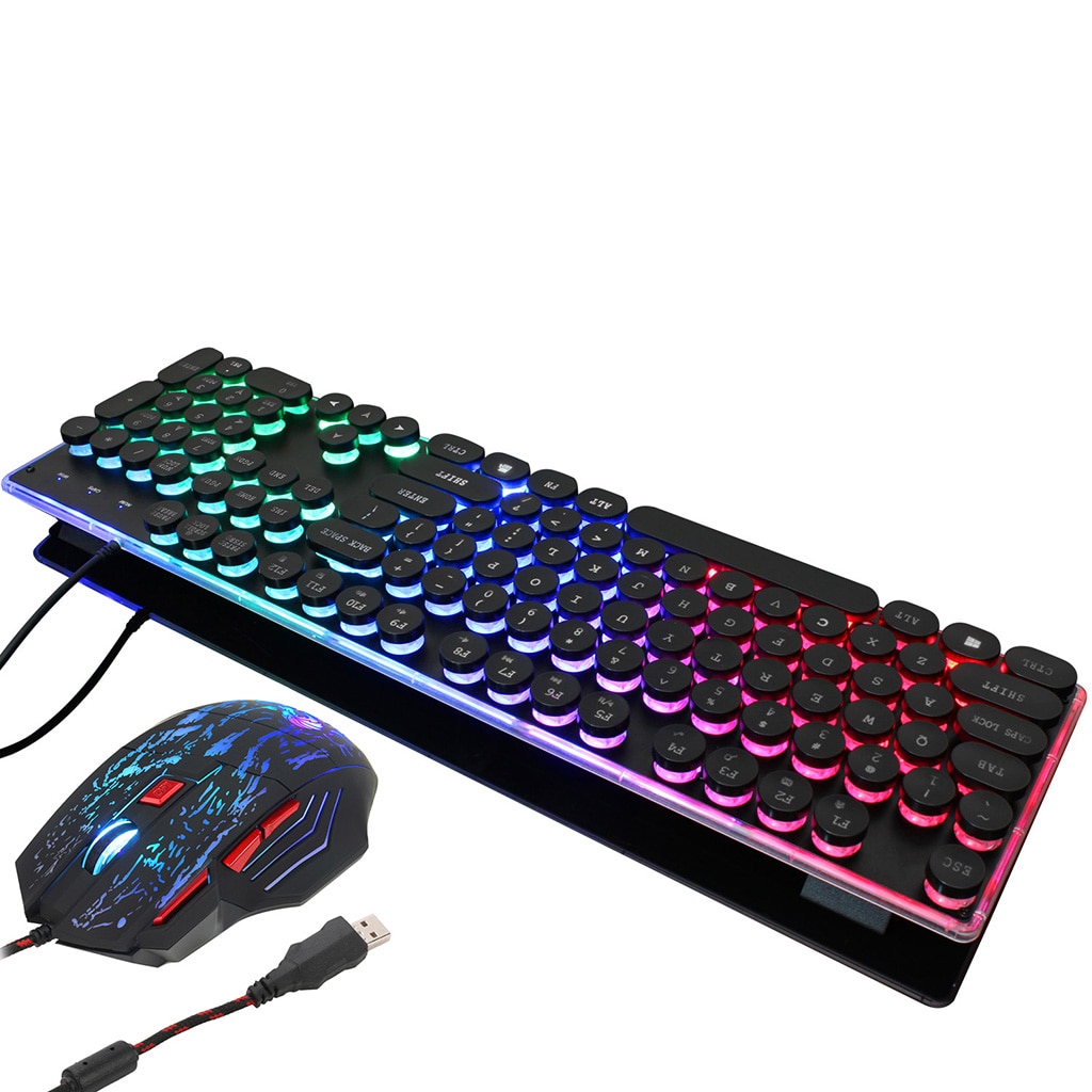 Gaming Mouse Keyboard Round Key Backlit Keyboard Multi-color 7 Buttons Mouse
