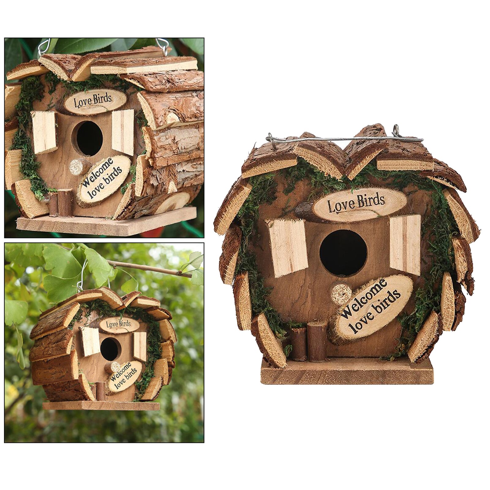 Hanging Wooden Bird House Hotel Outdoor Nesting Box Garden Feeding Station