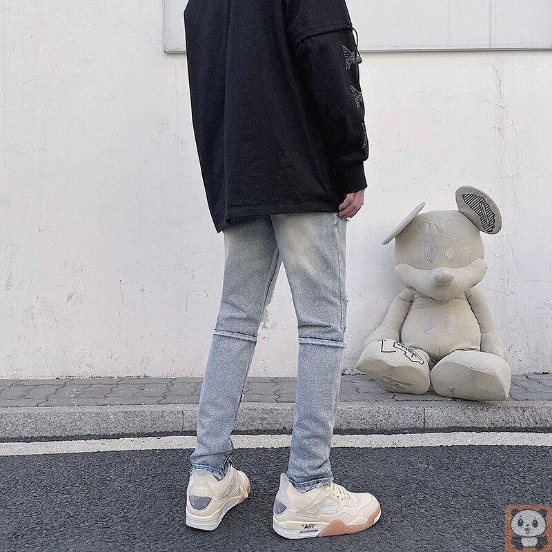 Pantalones vaqueros desgastados para hombre, Jeans rectos desgastados Retro rasgados