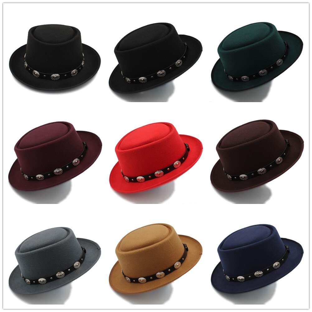 Vrouwen Pork Pie Hoed Vader Wol Platte Fedora Hoed voor Dame Koningin Gambler Schipper Trilby Hoed Hoed Maat 58 cm