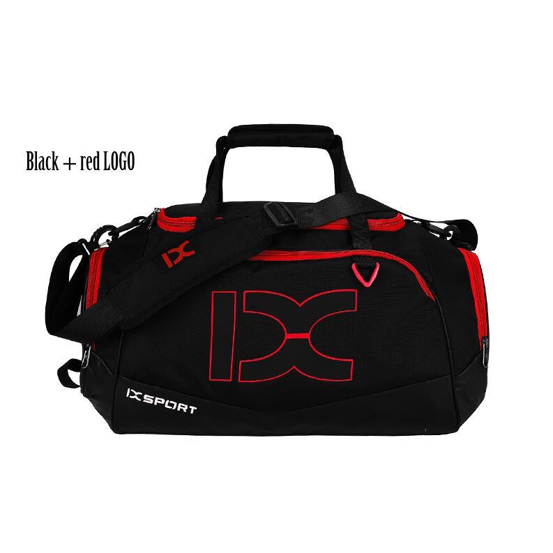 Stor afslappet vandprooftravel taske til mænd kvinder sport gym taske enkelt skulder håndtaske bagage duffleshoe tasker mochila laptop: Sort rødt logo