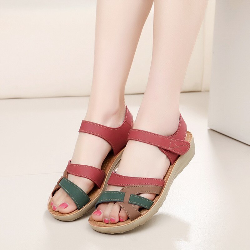 ZZPOHE murmeln sandalen weiches leder große größe flachen sandalen sommer lässig komfortable rutschfeste in der älteren frauen schuhe 41