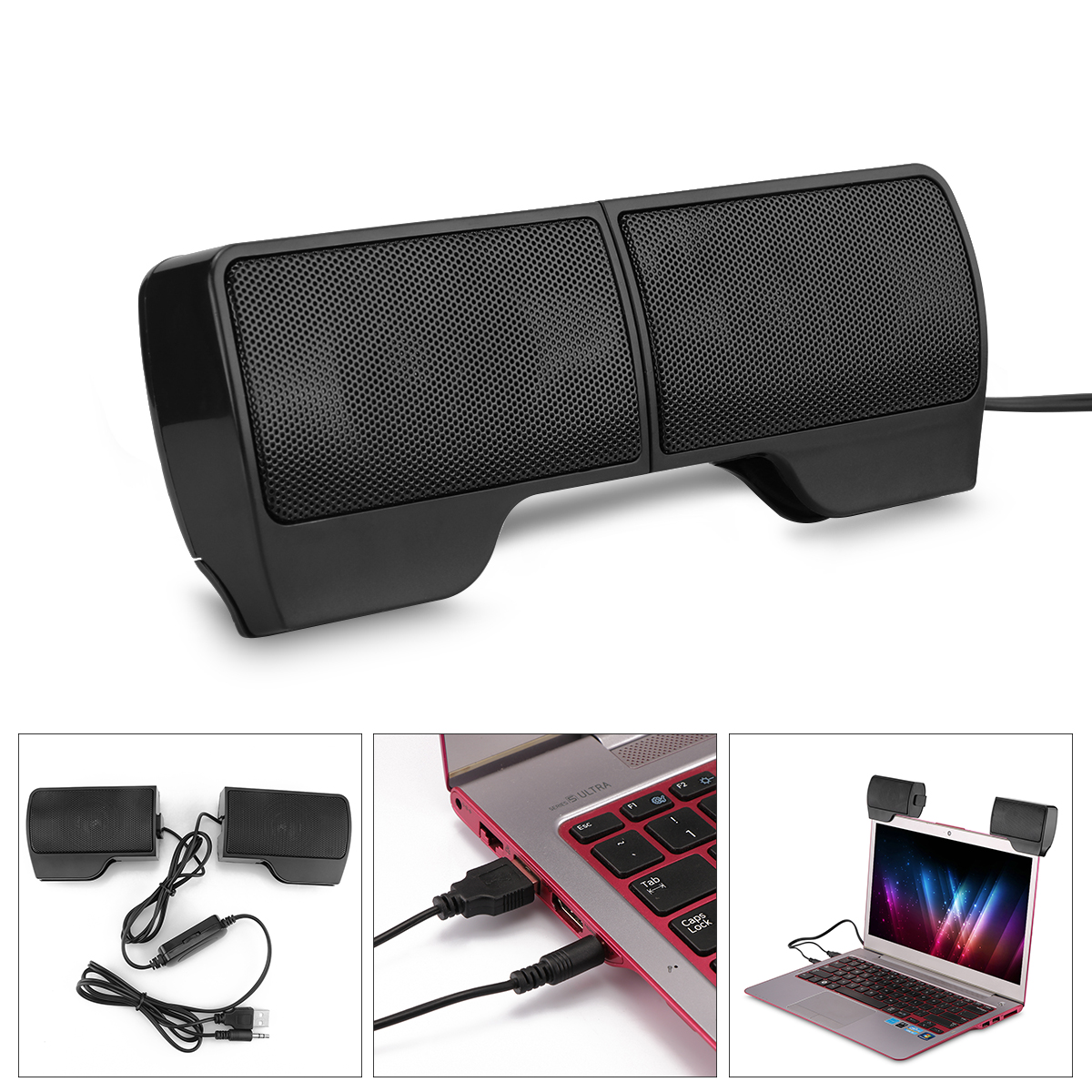 Draagbare Soundbar Speaker 4.8ft Usb Aangedreven Twee 3D High Fidelity Geluid Stereo Voor Laptop Notebook Voor MP3 MP4 MP5 Telefoon voor Ps