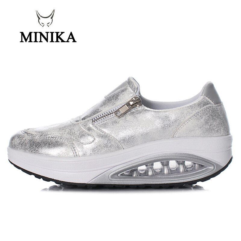 Air Cushion Shake Shoes Female Shoes Zipper Slip On Sneaker Outdoor Silver Deportivas De Mujer Sport Shoe Zapatillas Shape Ups