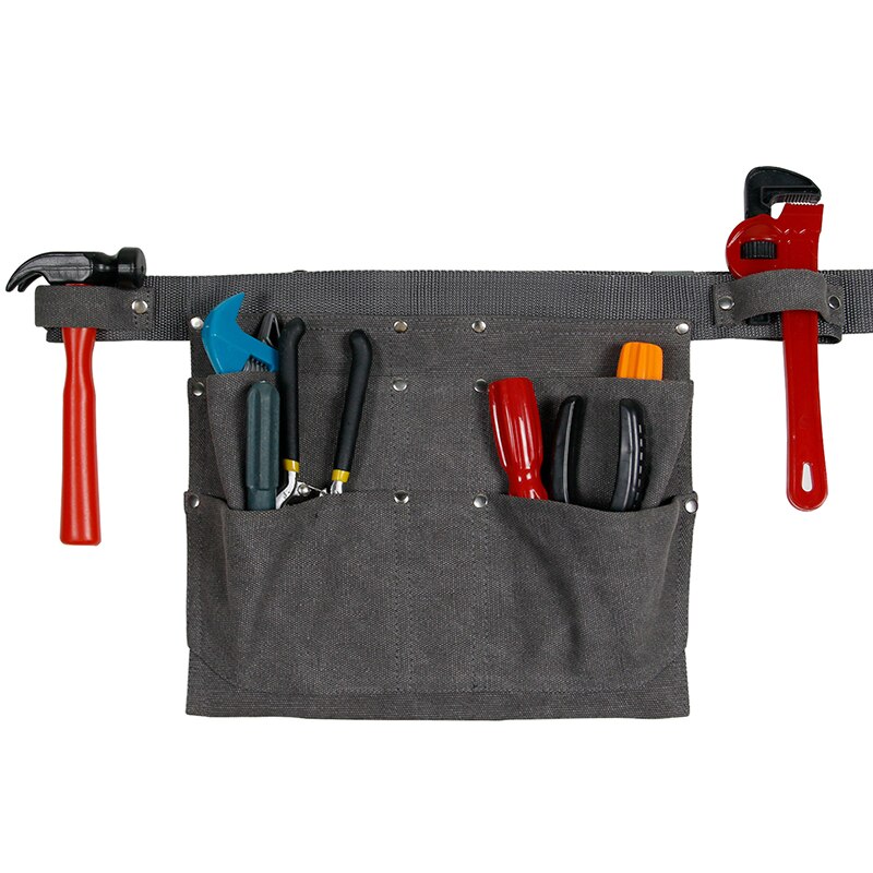 4-Pocket Adjustable Tool Belt Bag Heavy Duty Khaki Tool Belt, Canvas Tool Waist Pouches Hammer Holder for Garden Work Organizer