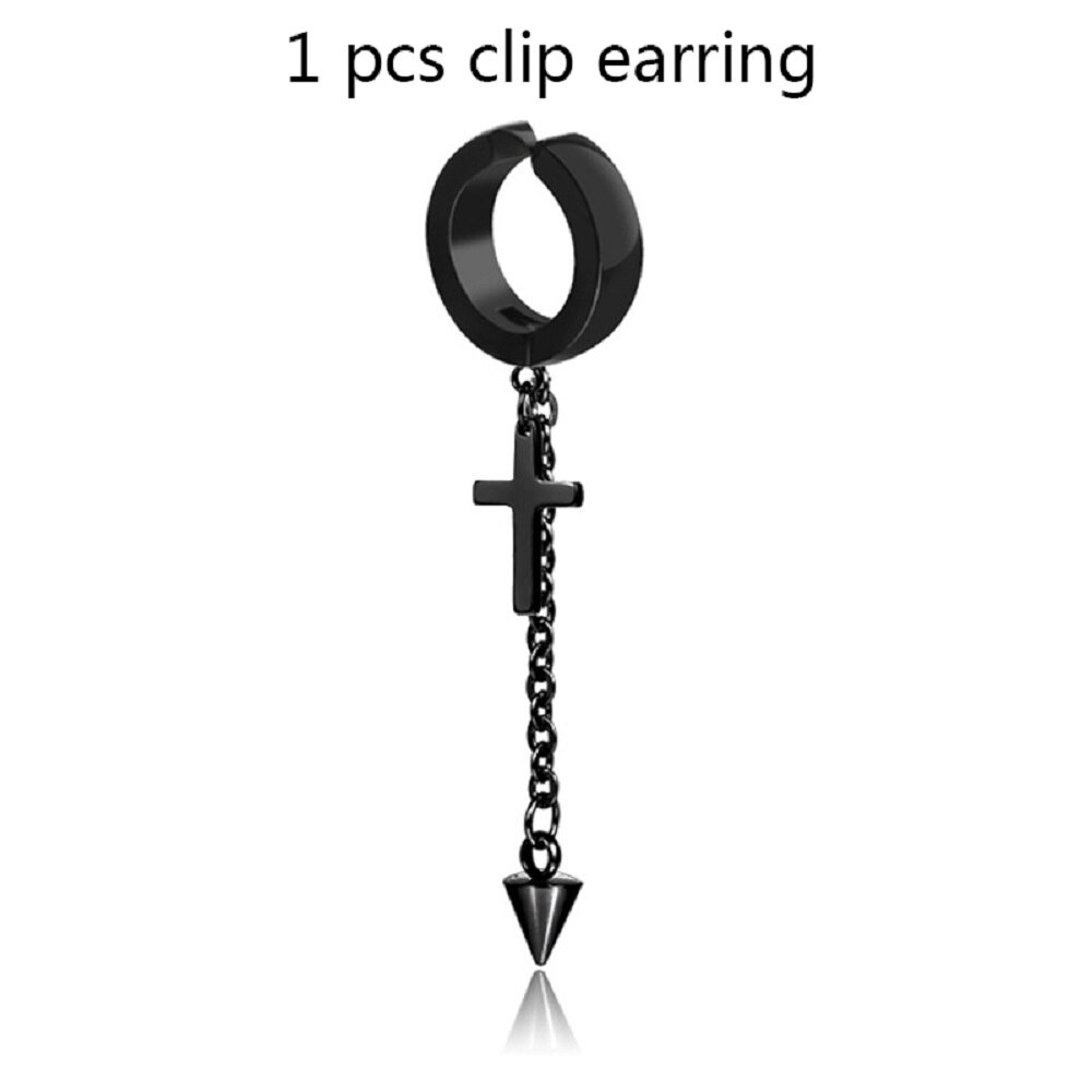 Męskie nausznice biodro chmiel punk hipoalergiczne tytanowe stalowe kolczyki klips robić ucha kolczyki bez przekłuwania akcesoria męskie: pojedynczy czarny