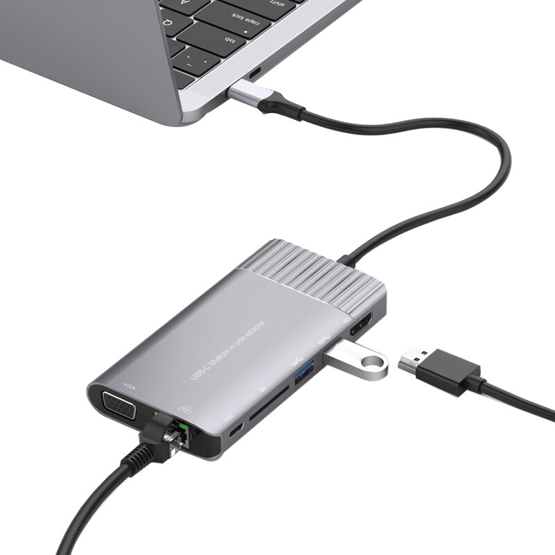 タイプc hdmi + 2ポートUSB3.0 + sd + pd + ギガビットイーサネットポート + vga + o多機能ドッキングステーション