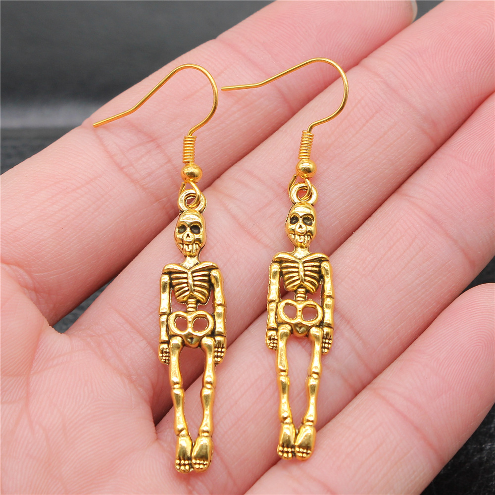 Pendientes de esqueleto de calavera de 20 estilos, de Halloween, pendientes colgantes Punk oscuros de estilo gótico para mujer, de , joyería: Marrón
