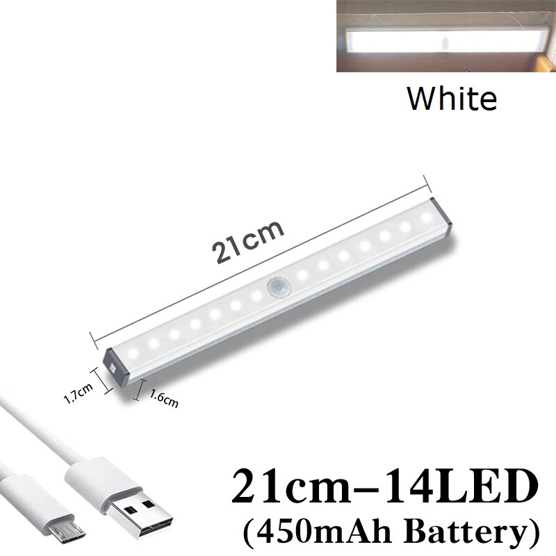 Smart Motion Sensor LED Light 15/21/30cm DC5V USB Charging Tubes Human body Induction for Bed Kitchen Wardrobe Night Lamps: 21cm White