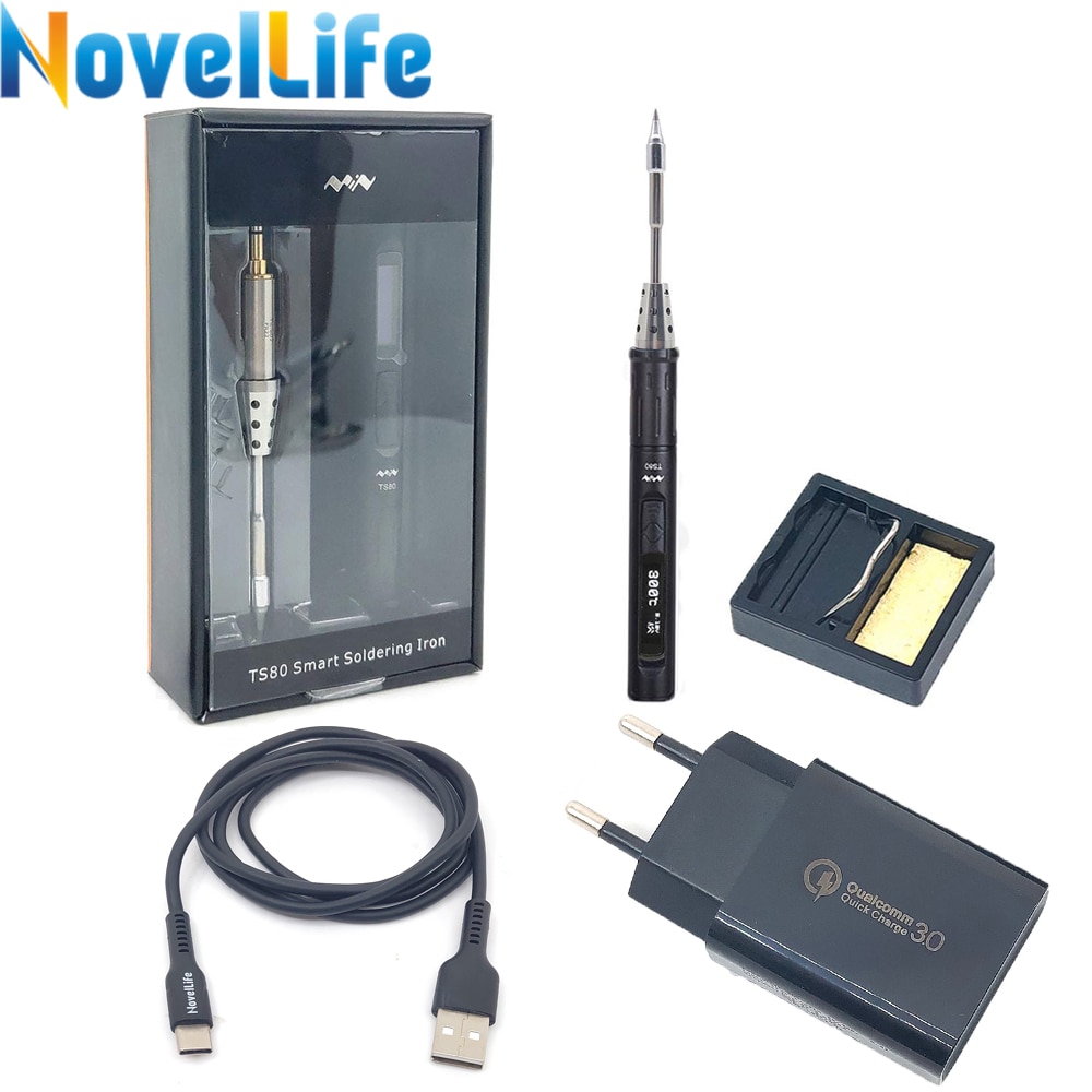 Mini TS80 Portable Electric Soldering Iron QC3.0 Quick Charger Kit Adjustable Temp Digital OLED Screen USB Type C Power Cable