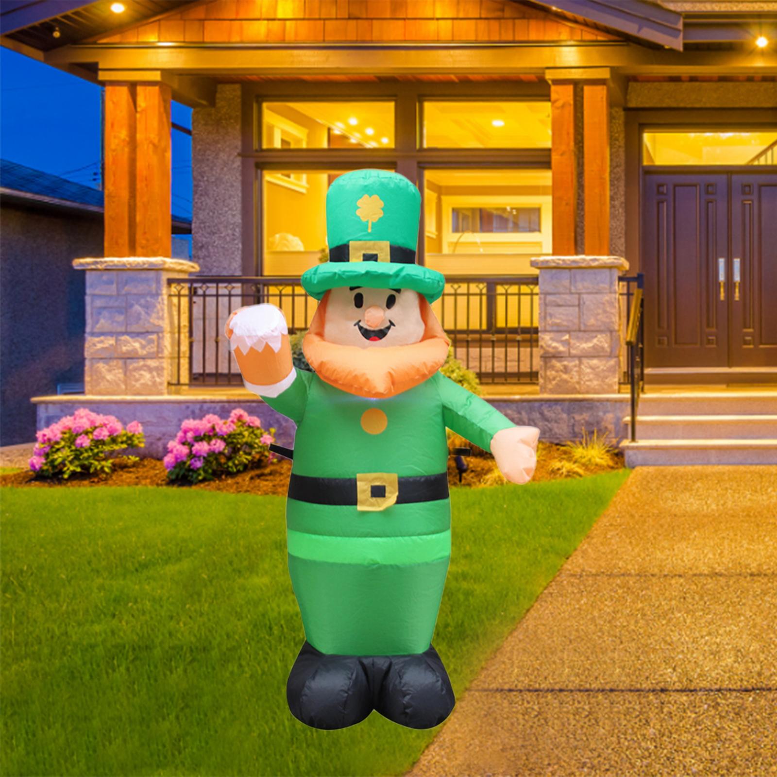 Inflatable Decor with Lights Polyester Decor Doll Inflatable Luminous ST Patricks Day Inflatable Decor for Lawn Yard EU Adaptor
