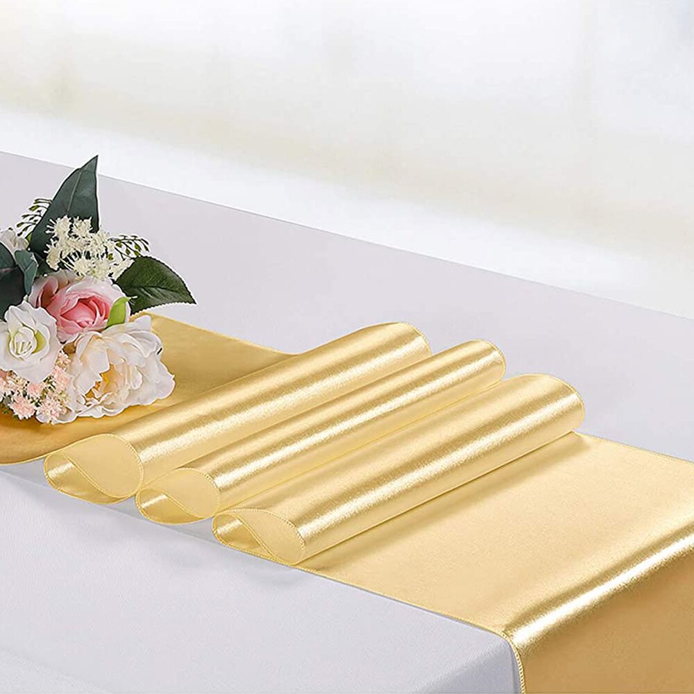 Guld satin bordløber 12 &quot;  x 108 & #39 ;& #39 ; /30cm x 275cm bryllupsfest banket hjemmehotel luksus spisebryllup bordpynt
