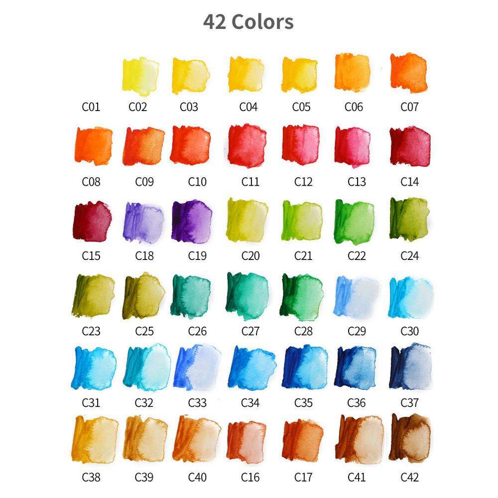 Superior 18/25/33/42- farvet fast akvarelsæt sammenklappeligt vandfarvemaling vandpensel akvarelpigment til tegning: 42 farver