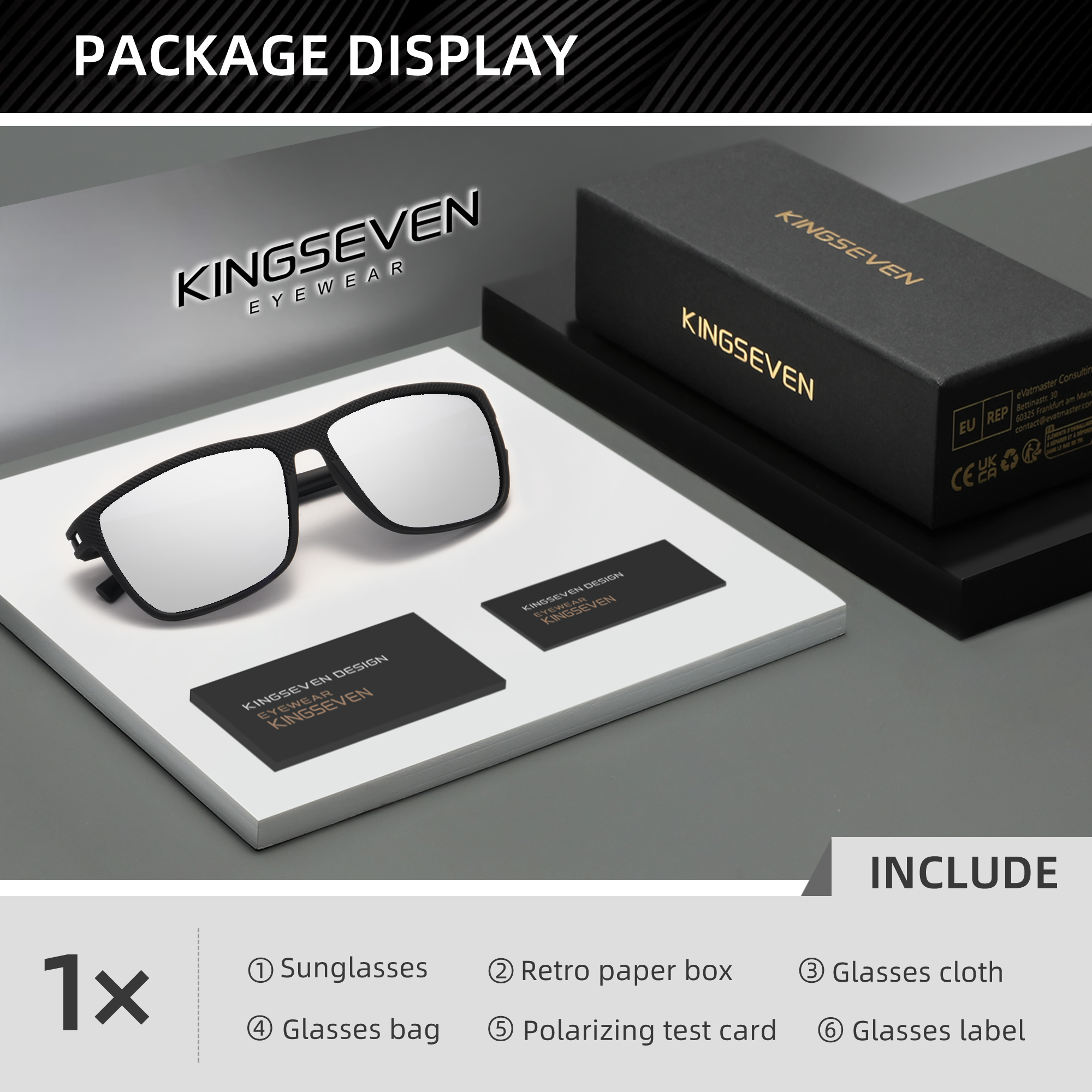 KINGSEVEN Gafas de sol polarizadas Anti-UV400 para hombre, gafas cuadradas de para conducir, gafas para mujer UV400: Plata