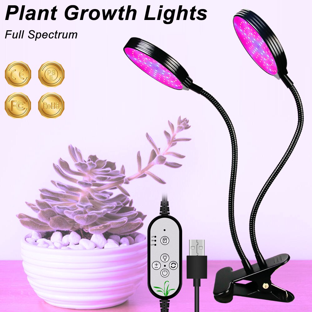 USB LED Grow Light 5V LED Grow Light Full Spectrum For Plants Lamp Aquarium For LED indoor Vegetable Flower seedling Grow Tent: 30W 2Heads