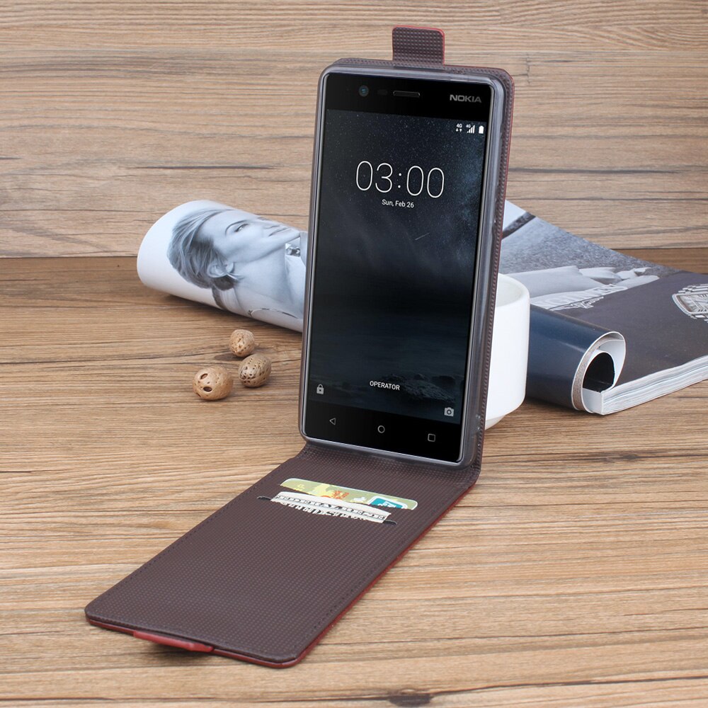 Hongbaiwei voor nokia 5 hoesje, reliëf leren hoesje voor nokia 5 flip case, verticale achterkant, magnetische beschermhoes