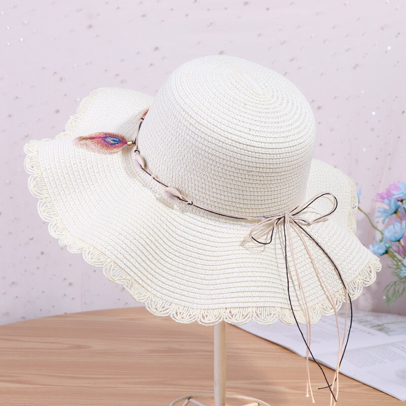 Vrouwen Zomer Hoed 2022 Zonnescherm Strooien Hoed Voor Dames Bloemen Lint Boog Cap Strand Hoed Mode Stro Hoed Uv bescherming Reizen Cap: white