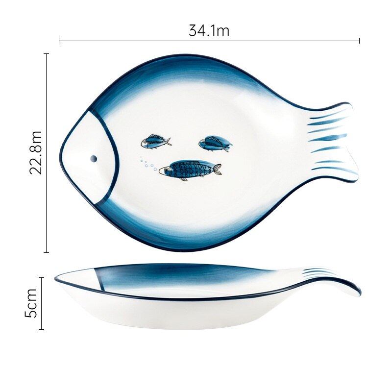 Nordic Ceramic Plate Household Large Fish Plate Rectangular Plate Shallow Plate Vegetable Plate Cartoon Tableware: 13.5 inches