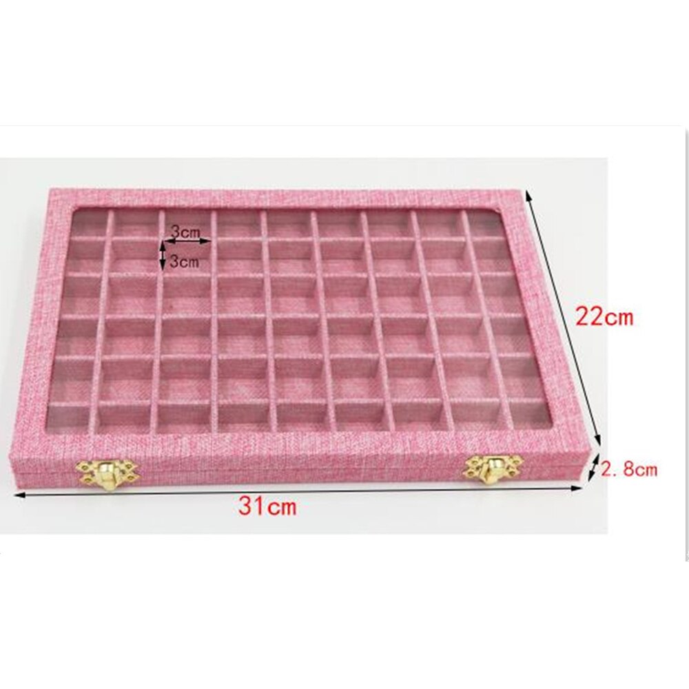 Caja de Porta anillos con tapa de cristal transparente de 54 rejillas, organizador de embalaje de joyería, caja de joyería para pendientes, collares y pulseras