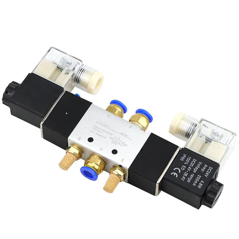 Hochwertiges Magnetventil, 220 V, pneumatisch, 4V220-08, Luft, 5-Wege, 2 Positionen, 1/4 Zoll Spulenlegierung, interner DC 12 V DC 24 V AC110 V
