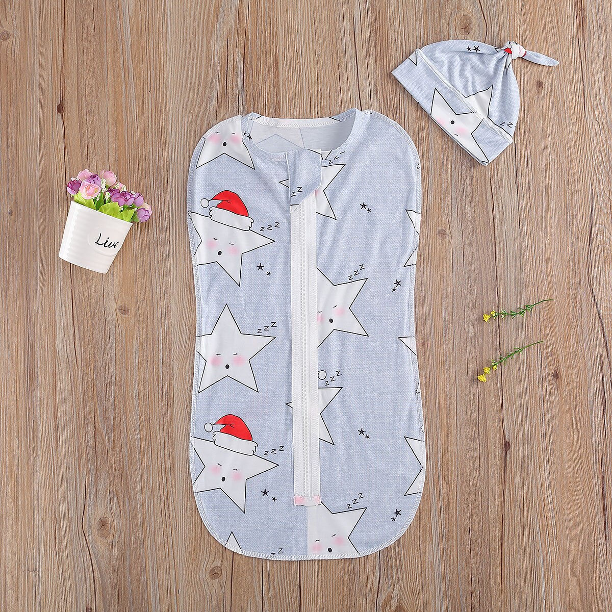 Emmababy -né bébé filles garçons automne hiver dormir 2 pièces ensemble belle bande dessinée impression fermeture éclair sac de couchage + chapeau