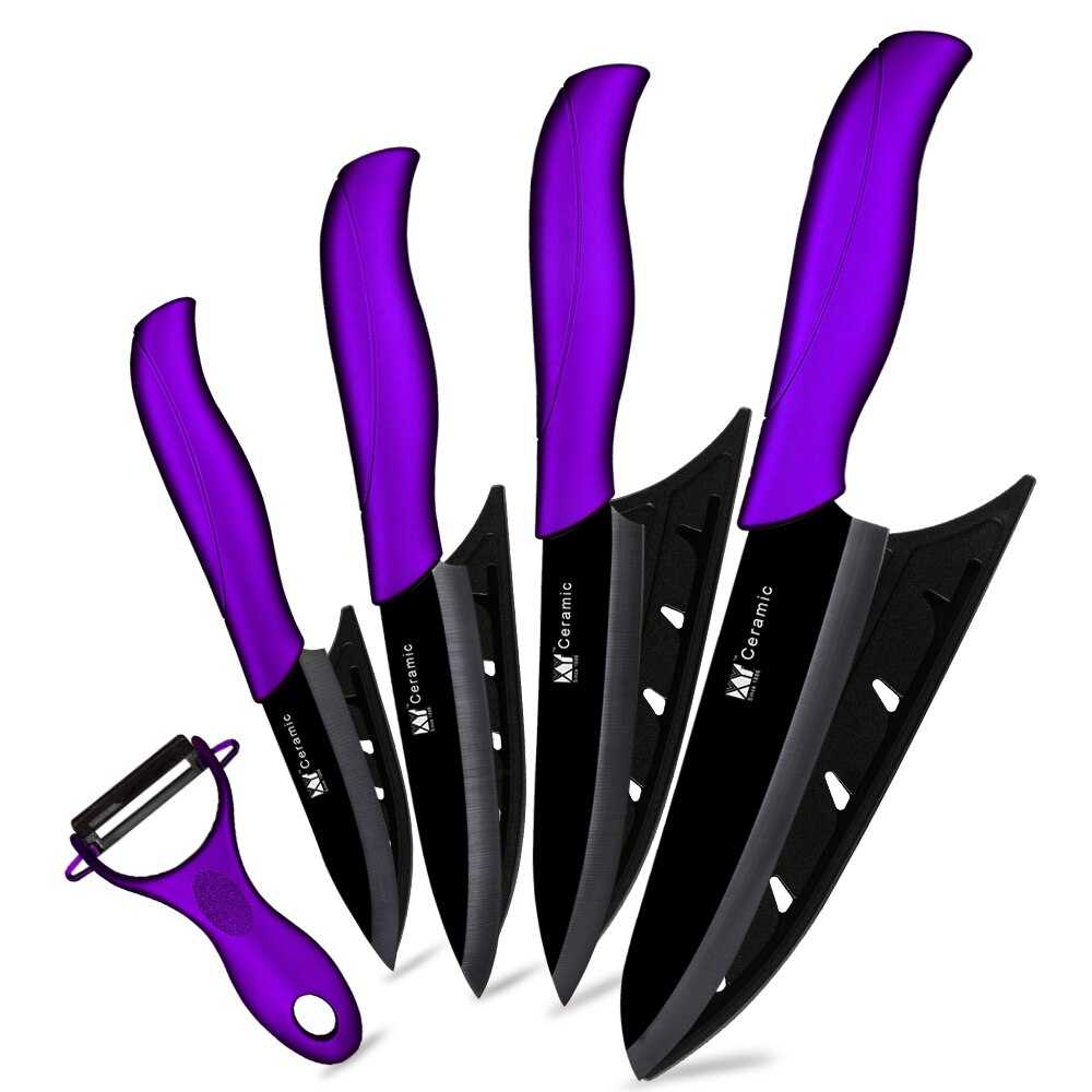 Xyj keramisk køkken kok kniv sæt farverige køkken keramiske knive 3 " 4 " 5 " 6 " tommer med kappeholder stativ madlavningsværktøjer: E .5 stk sæt