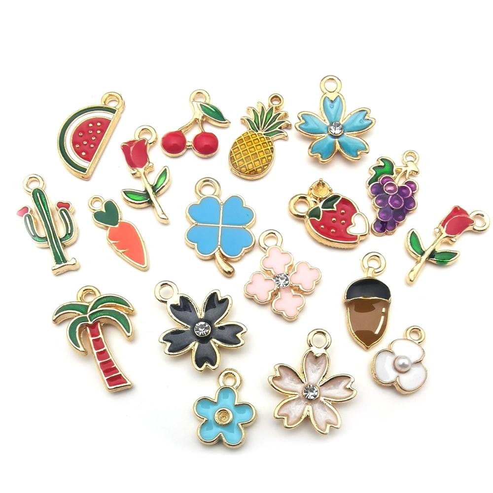 90pcs Mixed Animals Fruit Moon Star Dainty Flower Dangle Charm Pendant for DIY Necklace Bracelet Earring Jewelry Making