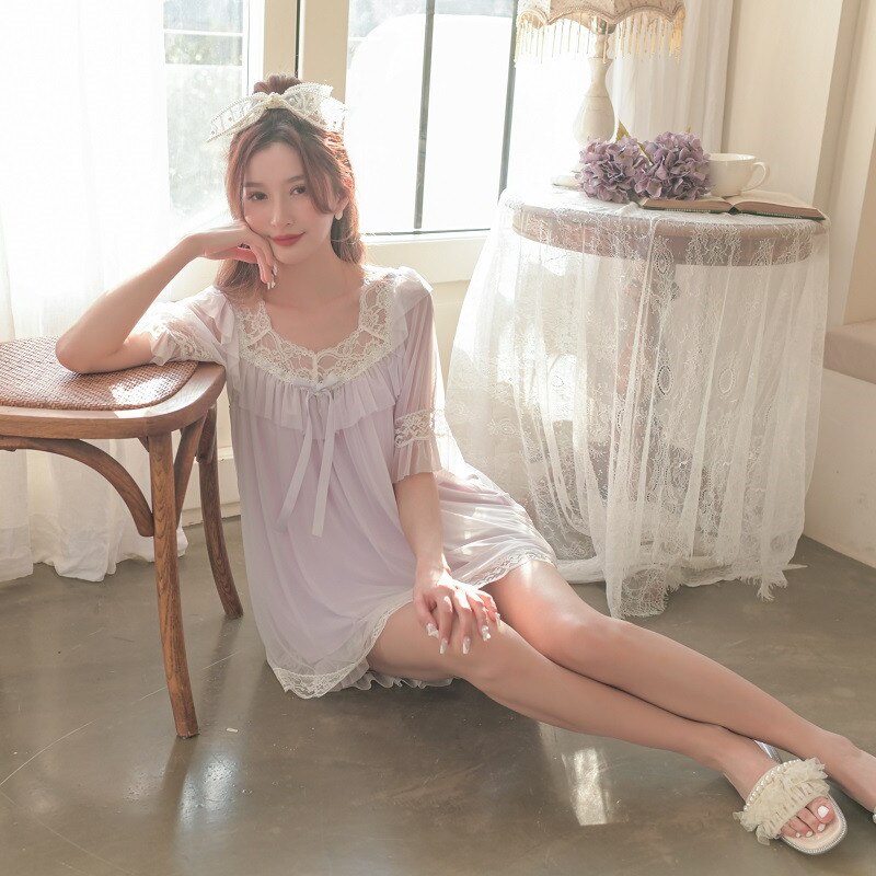 Summer Sexy Women's Shorts Pajamas Sets White Lace Vintage Sleepwear Sweet Nightwear Suits