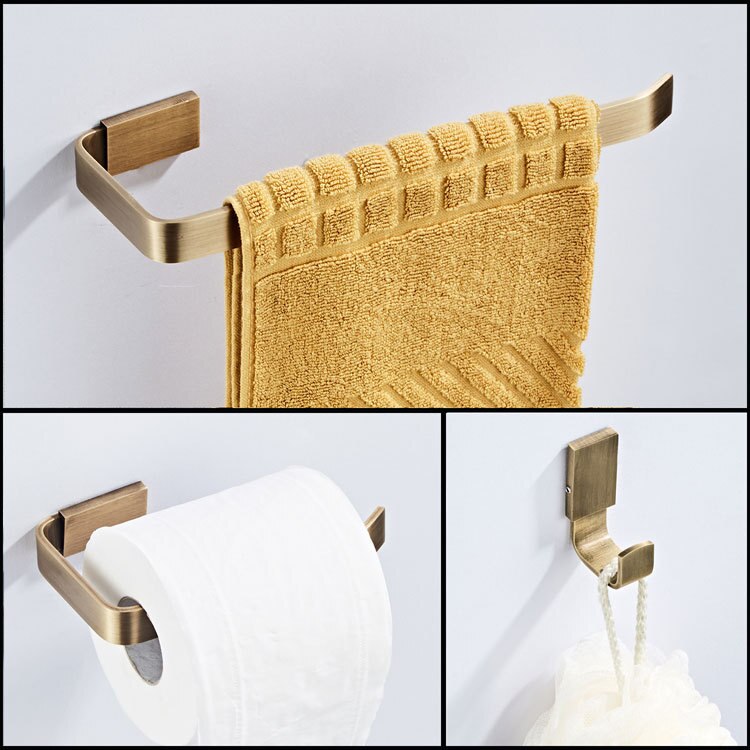 Antieke 3 stuks Badkamer Accessoires Set Handdoek Houder Toiletrolhouder Robehaak Koperen Producten Ijdelheid Set