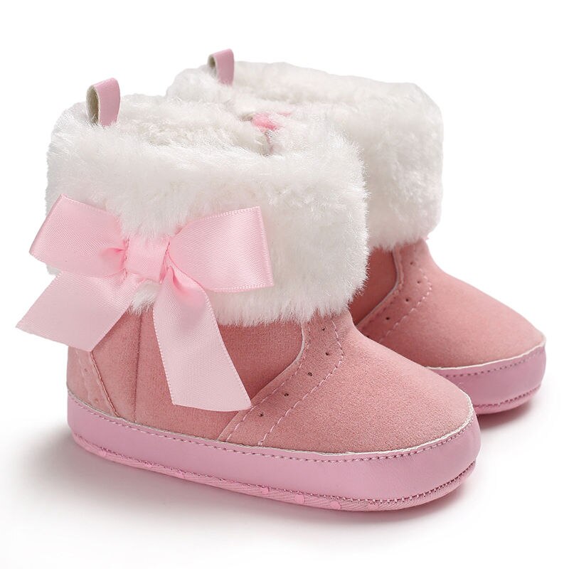 Schattige peuter baby jongens meisjes strik winterschoenen pasgeboren prewalker winter sneeuw warme strik laarzen zachte schoenen beige: Model 3 / 1