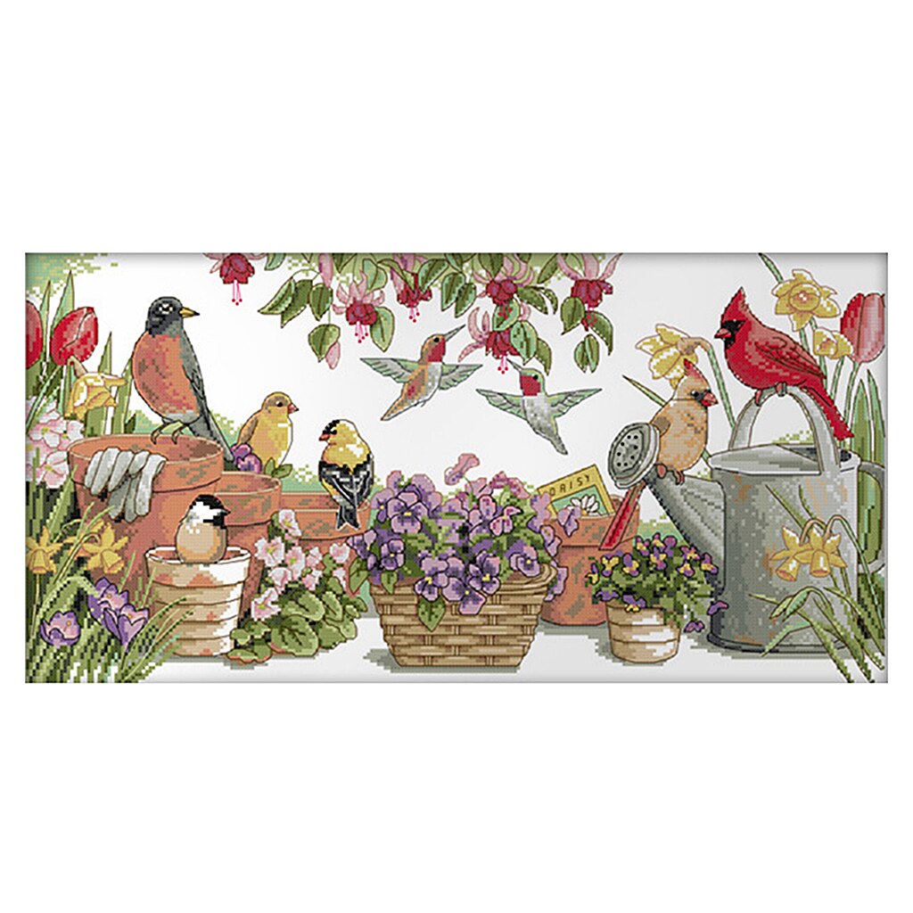Birds &amp; Flower Pattern Stamped Cross Stitch Kits for Beginners Handmade Crafts