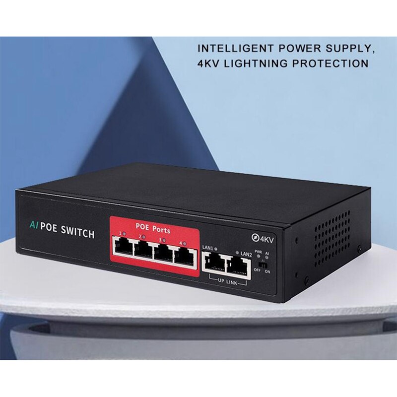 Conmutador POE de red de 52V, con 10/100Mbps, IEEE 802,3 Af/At sobre Ethernet, para sistema de cámara CCTV, AP inalámbrico, enchufe de la UE