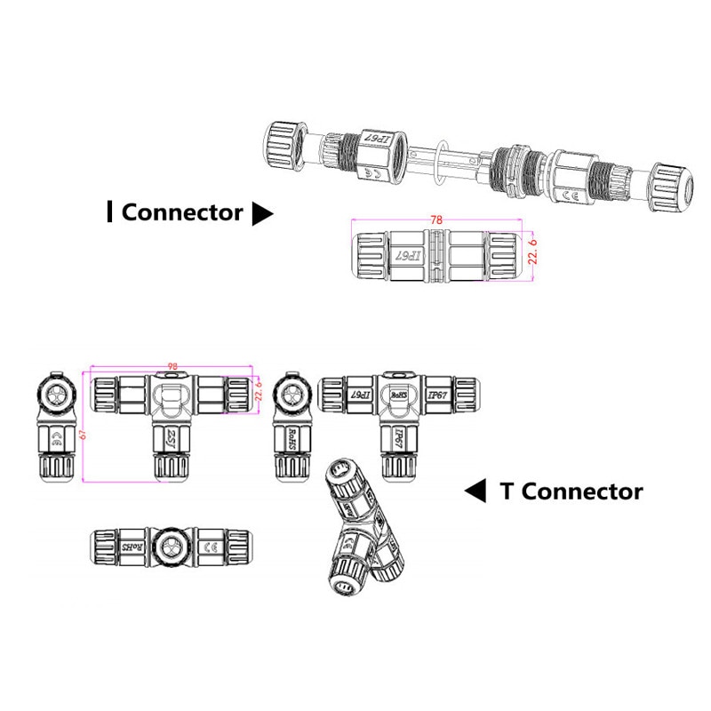 IP68 Waterdichte Connector 2 Pin 3 Pin Elektrische Terminal Adapter Wire Connector Schroef en Solderen Pin connector voor LED Licht