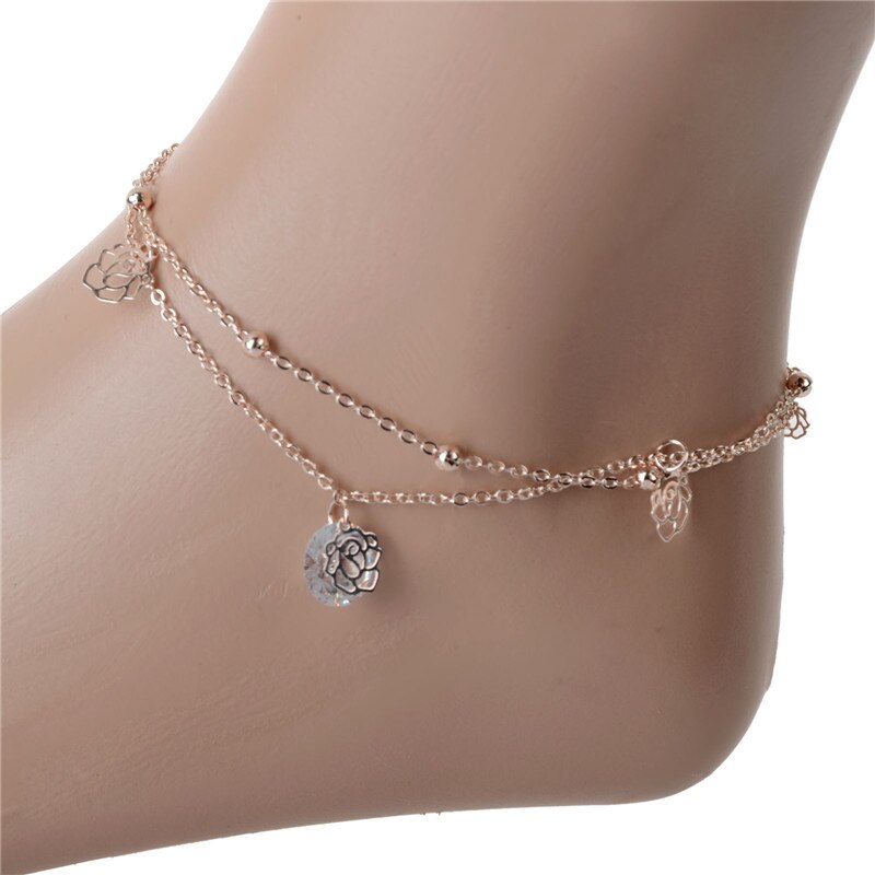 Tobillera de flores rosa para mujer, pulseras tobilleras baratas, pulsera de tobillo en la pierna, joyas para el pie, 1 Uds. Al por mayor