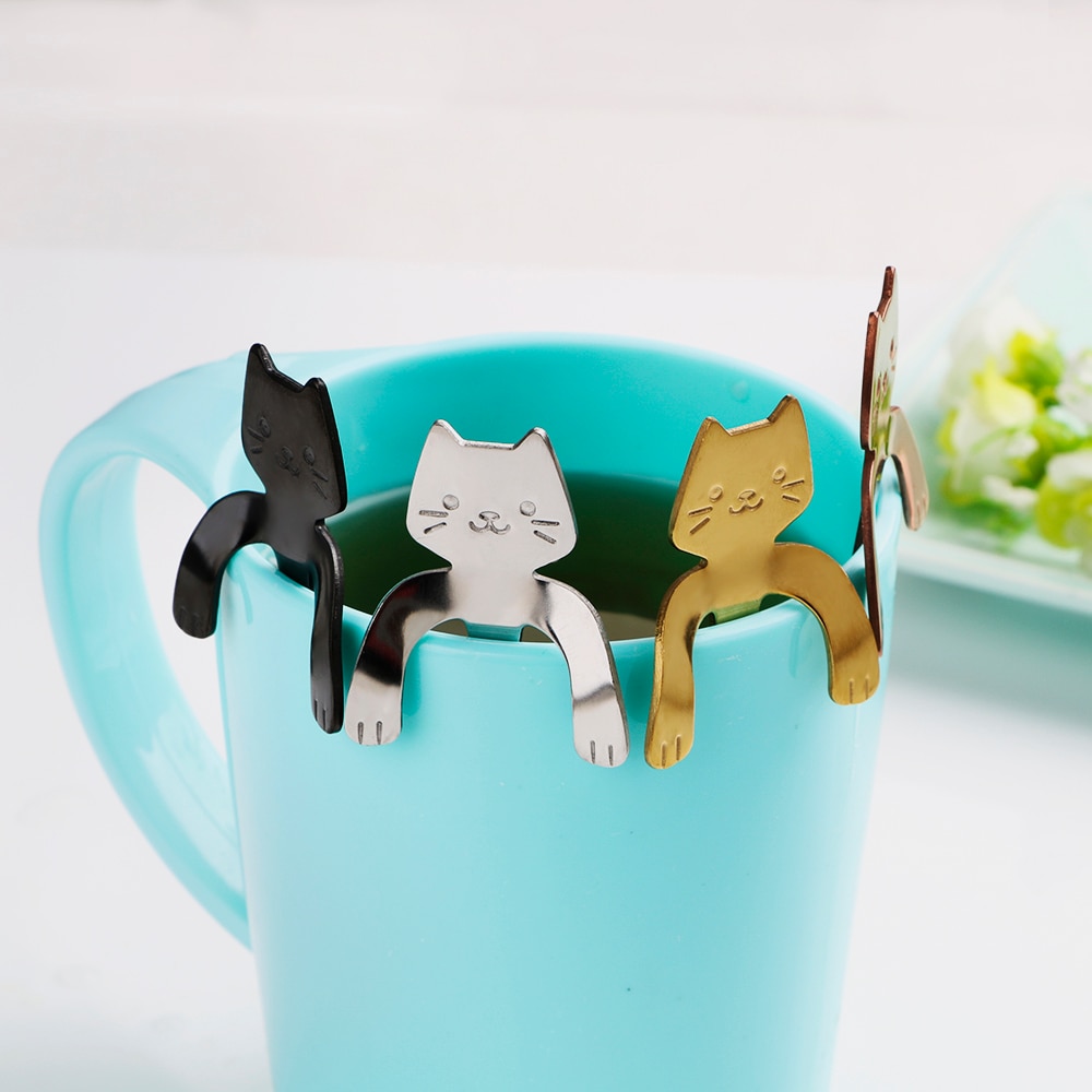 Mini Stainless Steel Tea Coffee Spoon Cute Cat Teaspoons For Bar Party Tableware Ice Cream Dessert Spoons Drinking Tools