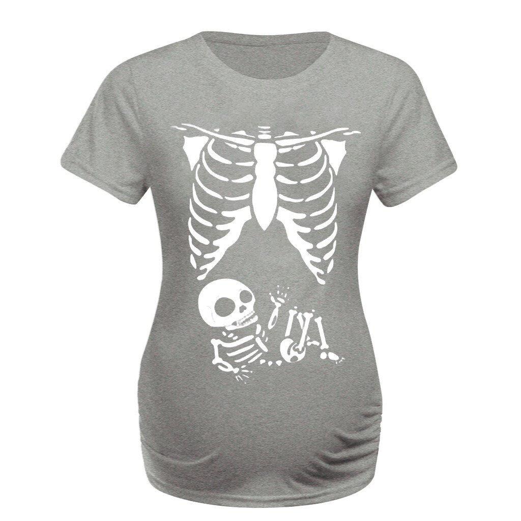Novelty Maternity Clothes Women Maternity Short Sleeve Skeleton Print Shirt Pregnant Tops Casual Clothes ropa embarazada @45: B / S