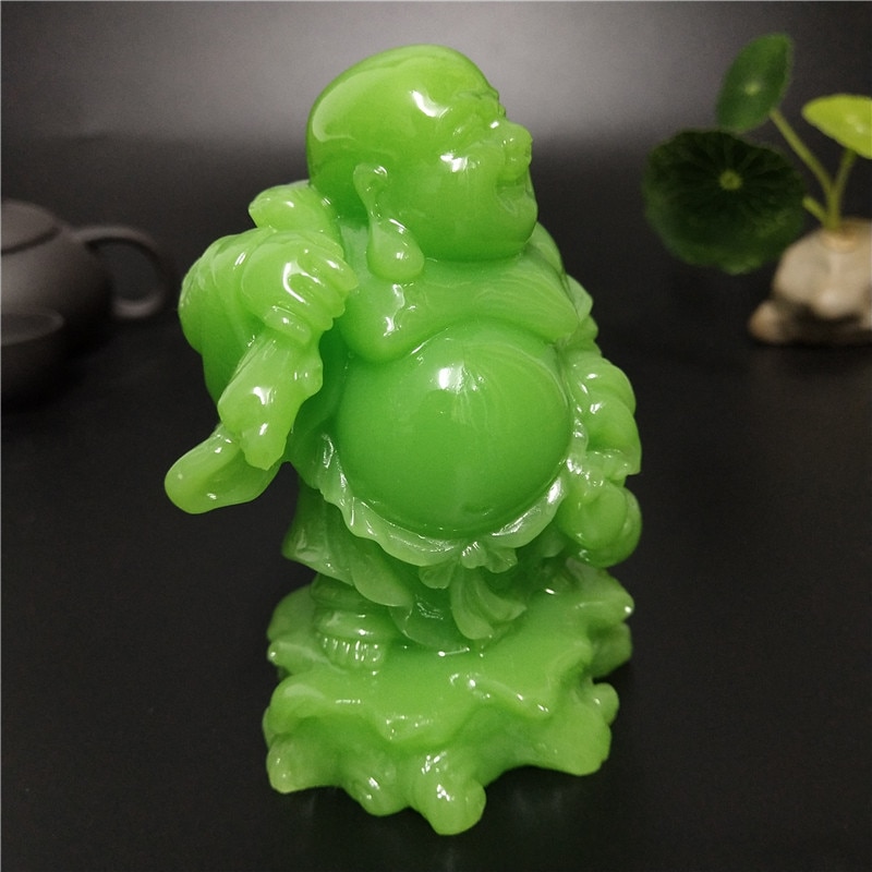 Glowing Laughing Buddha Statue Man-made Jade Stone Maitreya Buddha Sculptures Figurines Luminous Home Garden Decoration Statues