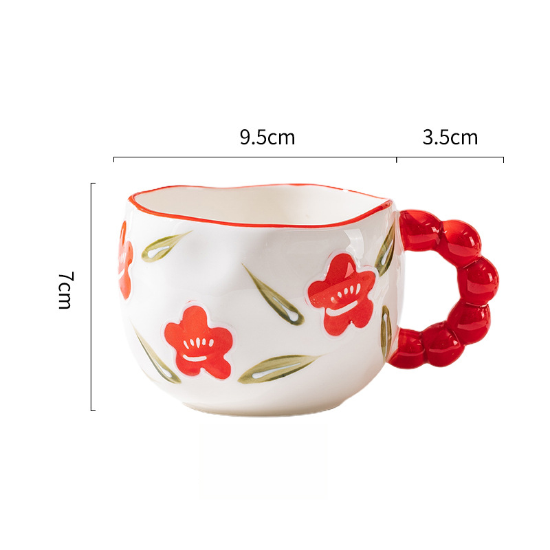 Urocze ceramiczne kubki z wzorem chmur i serc, filiżanki robić kawy, kubki robić herbaty mlecznej z kwiatami, naczynia robić napojów 250 ml, kuchnia: Pomarańczowy