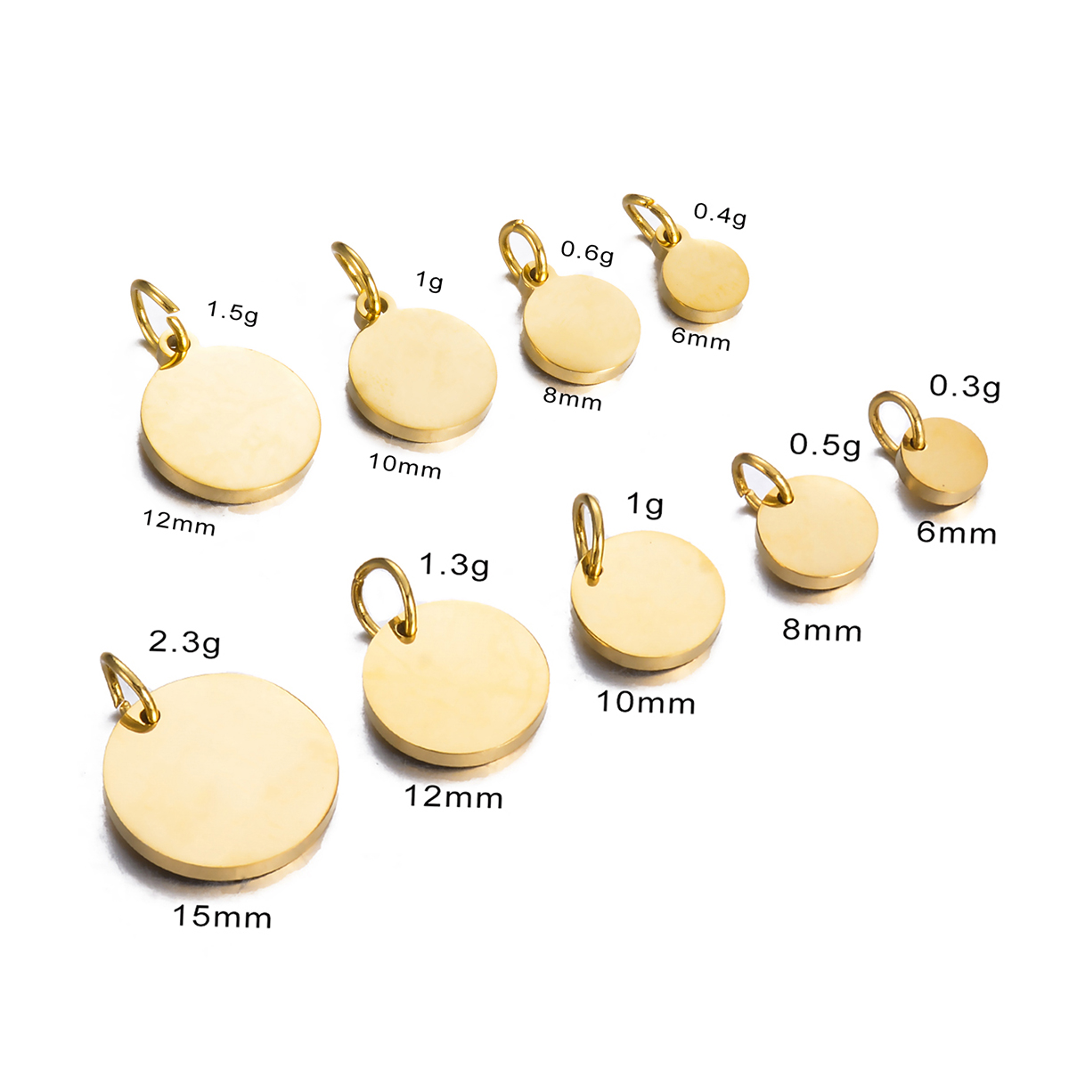 Étiquettes rondes polies en acier inoxydable, breloques 6mm/8mm/10mm/12mm/15mm pour la fabrication de bijoux à faire soi-même, , 10 pièces/lot