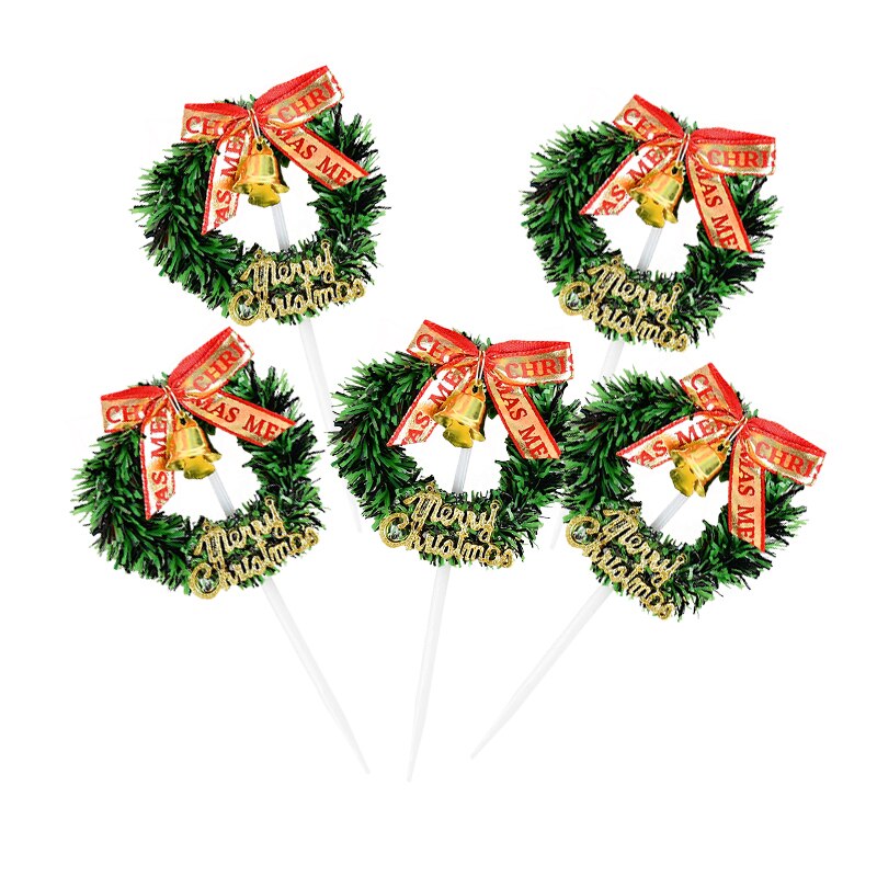 5pcs Christmas Cake Topper Mini Xmas Tree Wreath Shape Cupcake Topper for Merry Christmas Kids Favor Baking Dessert Decoration 7: B04-5pcs