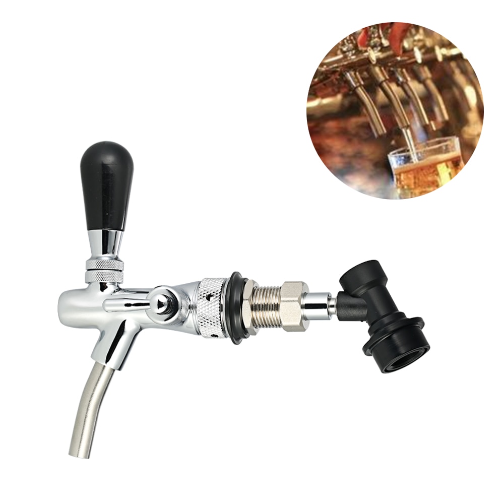 Adjustable Flows Chrome Draft Beer Tap G5/8 Shank Long Stem Brew Beer Keg Taps with Ball Lock Disconnect for home or commercial