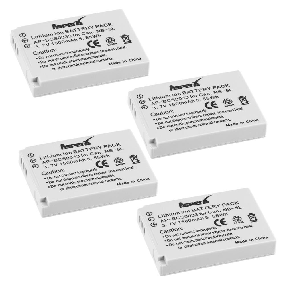 1x 1500mAh NB-5L NB 5L NB5L Camera Battery For Canon S110 SX200 SX210 SX220 SX230 IS HS IXUS 800 850 860 870 990 SD 950 970: 4 Batteries
