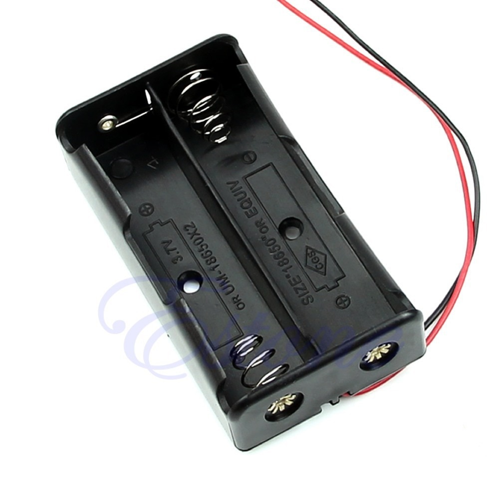 Zwarte Plastic Opbergdoos Geval Houder Voor Batterij 18650 Met 6 "Wire Leads 2x18650