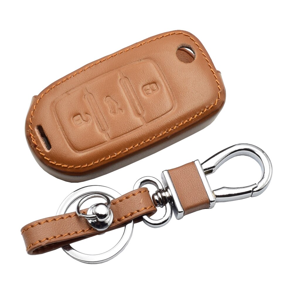 Housse de clé de voiture en cuir pour VW Volkswagen Golf 6 Polo Passat Seat Ibiza Leon Skoda Octavia Fabia 3 boutons étui de télécommande pliable: Marron